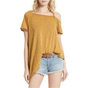 We The Free Mustard Yellow Asymmetrical Hem Oversized Tee Top Size M Lagenlook